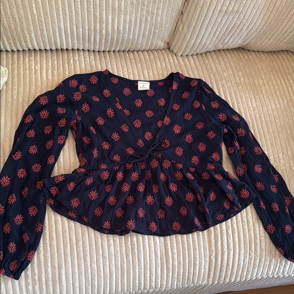 Floral Long Sleeve Wrap Top